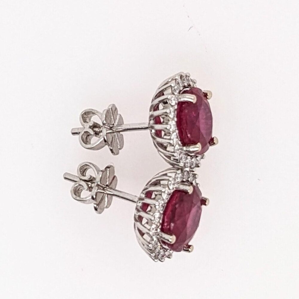 Madagascar Ruby Earrings in Solid 14K White Gold with Natural Diamond Halo - Picture 7 of 10
